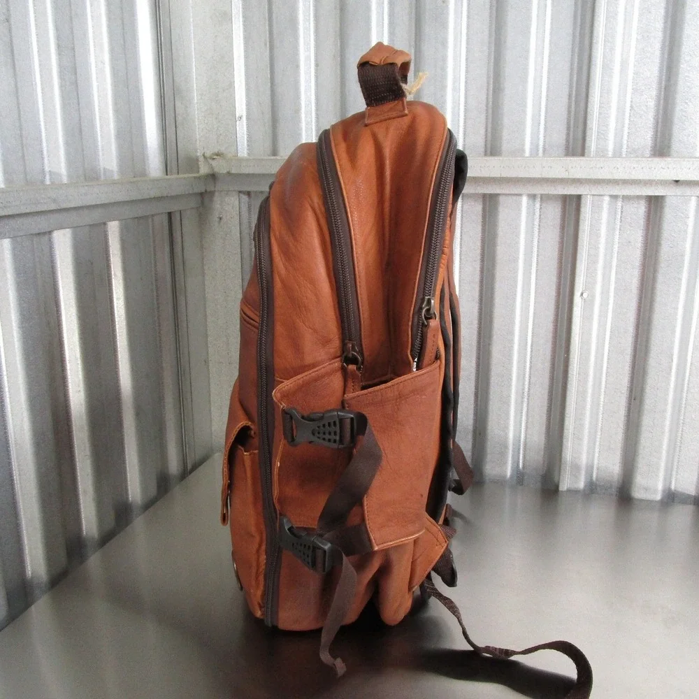 Argali Wines Premium Tan Calfskin Leather Insulated Picnic Backpack Bag New